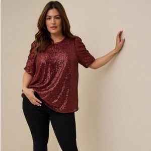 Torrid rouched caterpillar sleeve sequin top